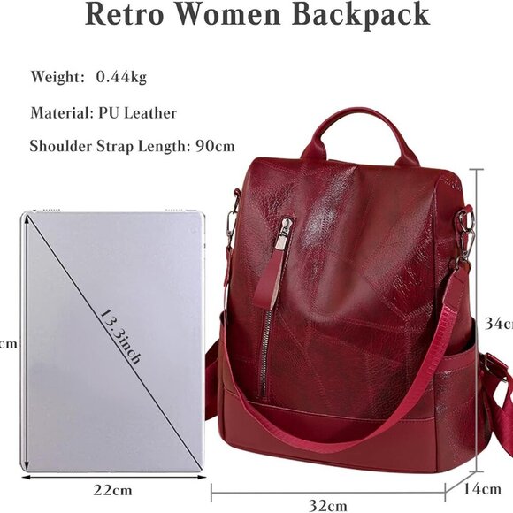 Women Anti-Theft Backpack Waterproof PU Leather Casual Travel School Bag